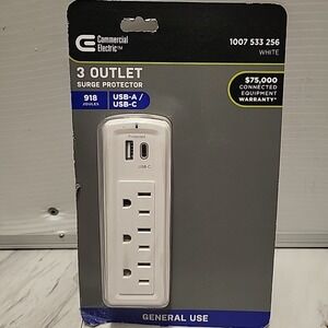 Commercial Electric 3-Outlet Wall Mounted Surge Protector in White
